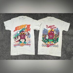 The California Raisins TWO Shirts Size Small Baseball Surfing 1987 1988 Vintage